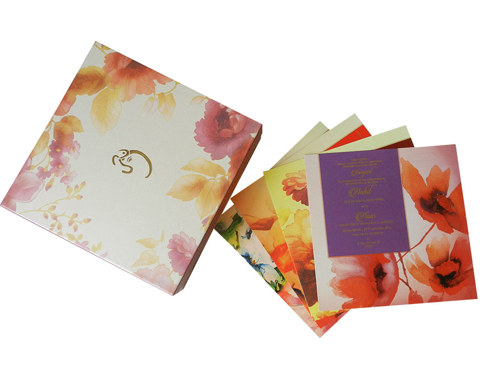 Golden Pink Boxed Indian Wedding Card