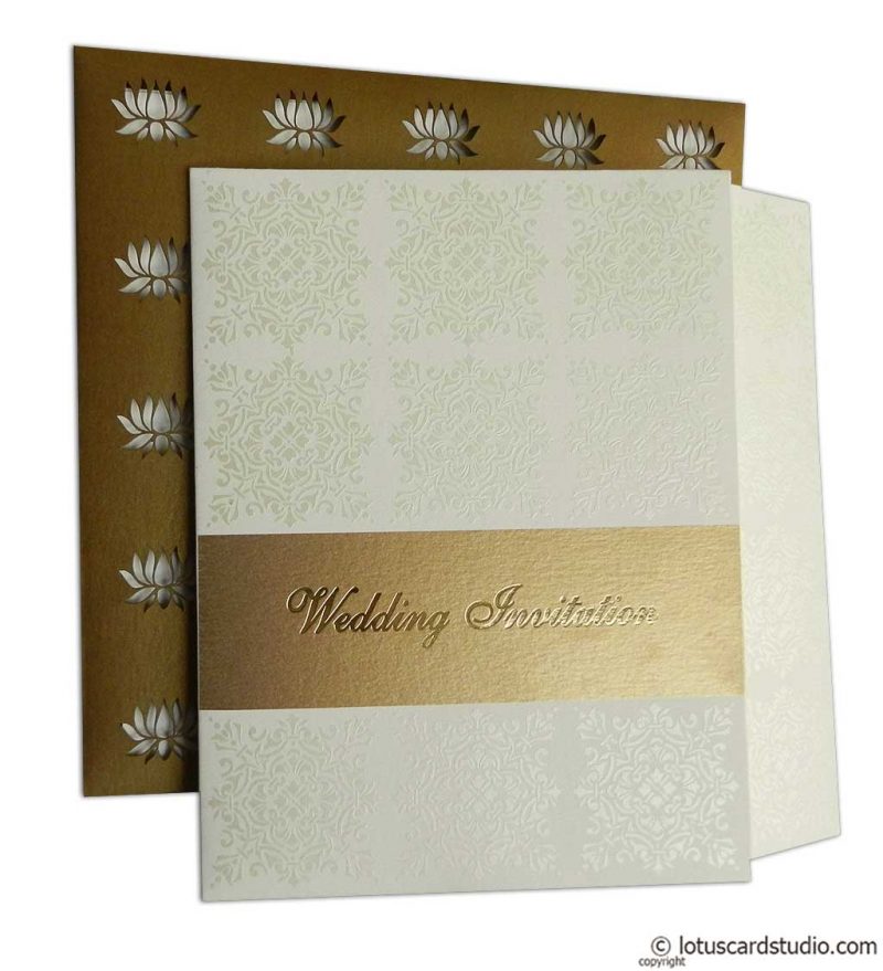 Golden Wedding Invite with Laser Cut Lotus Design