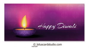 Front of Diwali Money Envelope in Purple with Diya