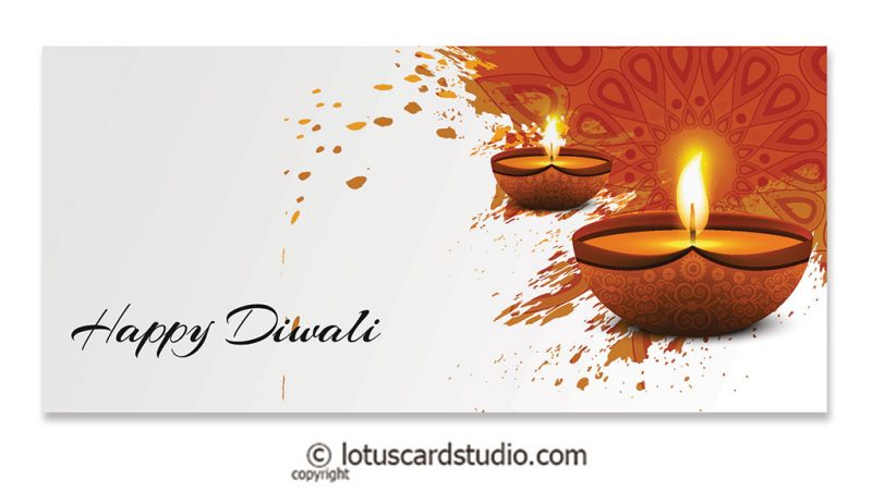 Front of Happy Diwali Money Envelope with Lighting Diyas