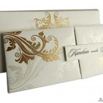 Ivory Magnetic Dazzling Wedding Invitation with Golden Flower Design