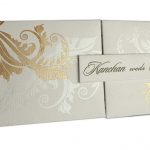 Card front of Ivory Magnetic Dazzling Wedding Invitation with Golden Flower Design