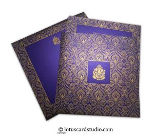 Purple and Golden Designer Curly Floral Wedding Invitation