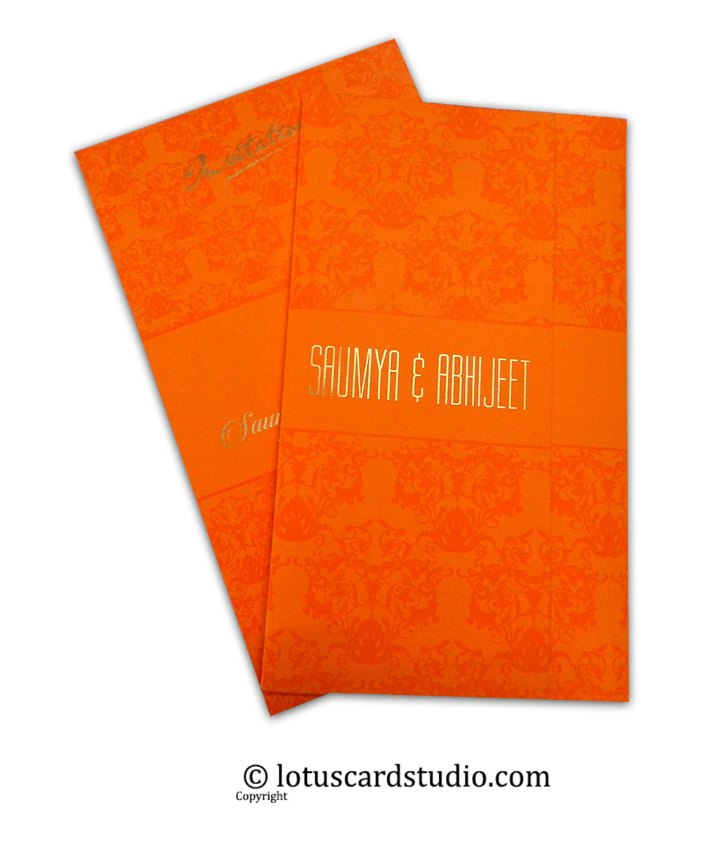 Vibrant Orange Double Fold Wedding Invitation - Lotus Card Studio