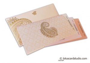 Gorgeous Wedding Card in Peach and Golden Theme