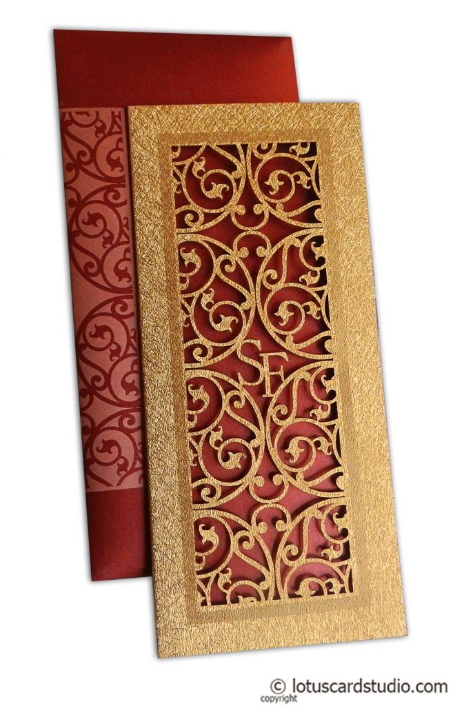 Golden Laser Cut Ganesha Hindu Wedding Invitation Lotus Card Studio