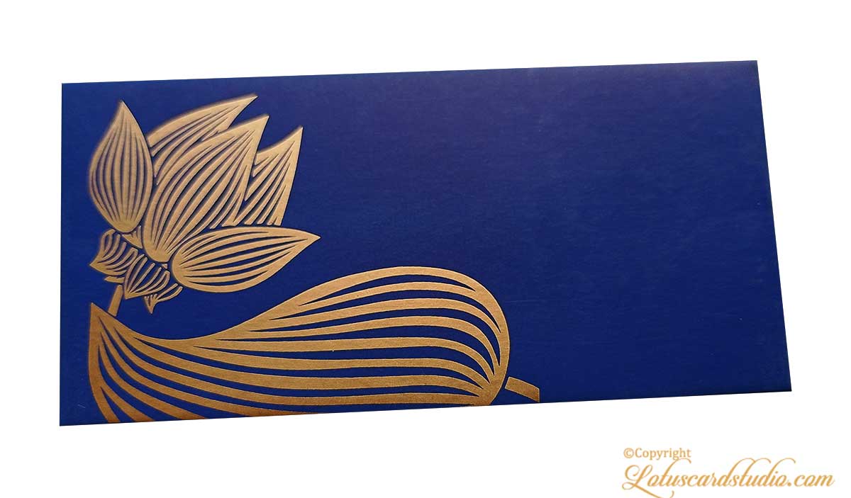 Golden Lotus Flower Printed Money Gift Envelope in Indigo
