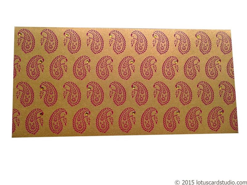 Front view of Paisley Theme Shagun Envelope in Pure Gold