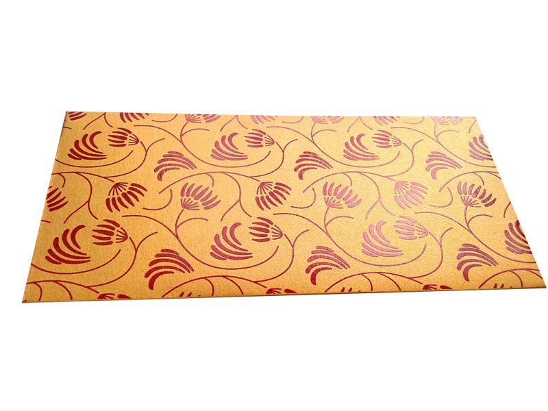 Front view of Gift Envelope with Waving Flower Theme in Rich Gold