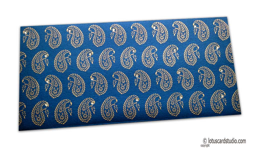 Front view of Paisley Theme Shagun Envelope in Imperial Blue
