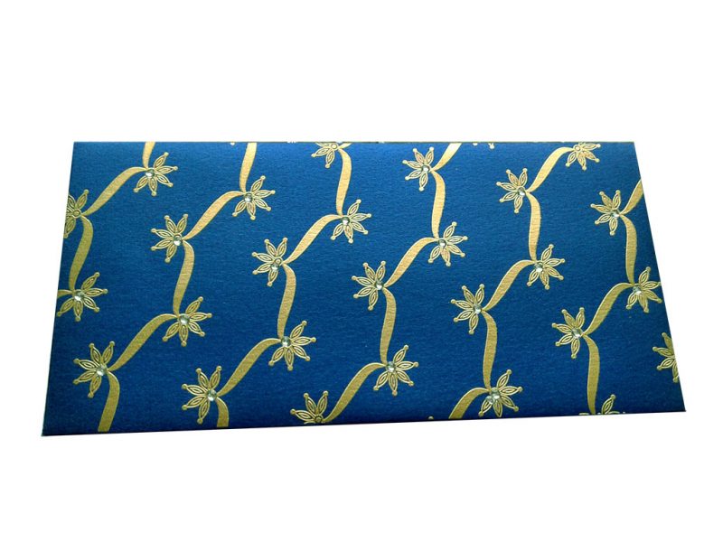 Front view of Imperial Blue Shagun Envelope with Dazzling Floral Vines