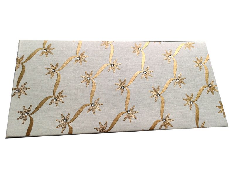 Front view of Ivory Shagun Envelope with Dazzling Floral Vines