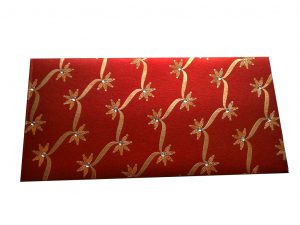 Front view of Royal Red Shagun Envelope with Dazzling Floral Vines