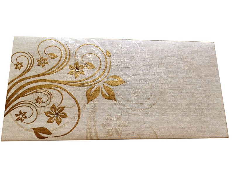 Front view of Elegant Floral Theme Shagun Envelopes in Ivory