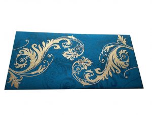 Front view of Indian Money Envelope in Imperial Blue with Designer Floral Theme