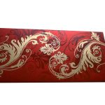 Front view of Indian Money Envelope in Royal Red with Designer Floral Theme