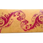 Front view of Indian Money Envelope in Rich Gold with Designer Floral Theme
