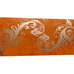 Front view of Indian Money Envelope in Amber Orange with Designer Floral Theme