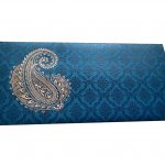 Front view of Paisley and Damask Designer Money Envelope in Imperial Blue