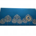 Front view of Ganpati and Trees Designer Shagun Envelope in Imperial Blue