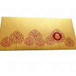 Front view of Ganpati and Trees Designer Shagun Envelope in Rich Gold