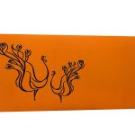 Front view of Shagun Envelopes in Amber Orange with Peacock Pair