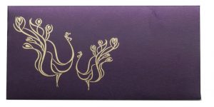 Front view of Money Envelopes in Royal Purple with Peacock Pair