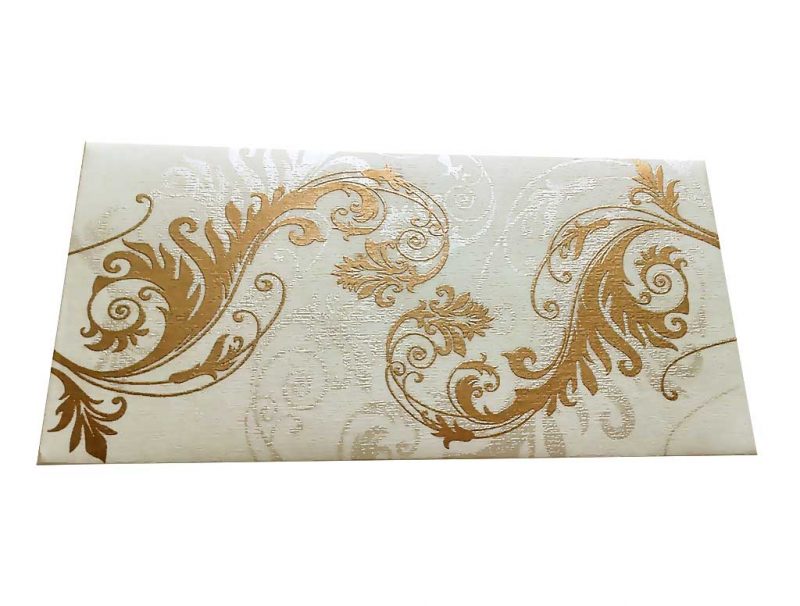 Front view of Indian Money Envelope in Ivory with Designer Floral Theme