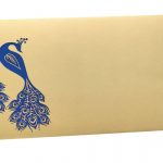 Front view of Money Envelope in Bright Beige with Blue Peacocks