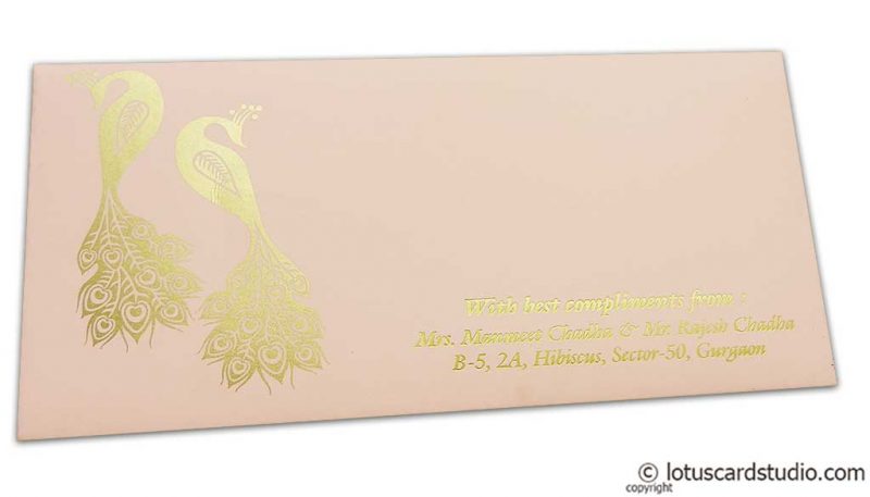 Money Envelope in Light Pink with Golden Peacocks