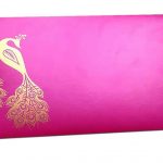 Front view of Money Envelope in Mexican Pink with Golden Peacocks