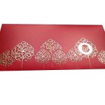 Front view of Ganpati and Trees Designer Shagun Envelope in Classic Red