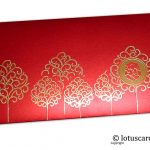 Front view of Ganpati and Trees Designer Shagun Envelope in Royal Red
