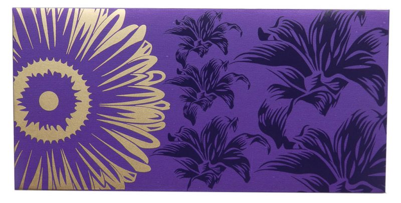 Front view of Beautiful Light Purple Color Envelope with Golden Blossom Flower