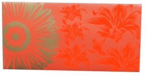 Front view of Beautiful Classic Orange Color Envelope with Golden Blossom Flower