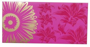 Front view of Beautiful Mexican Pink Color Envelope with Golden Blossom Flower