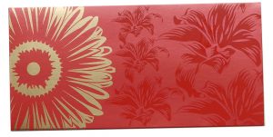 Front view of Beautiful Royal Red Color Envelope with Golden Blossom Flower