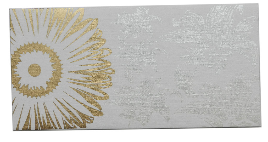 Front view of Beautiful Ivory Color Envelope with Golden Blossom Flower