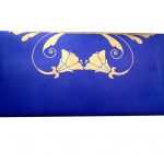 Front view of Shagun Envelope in Imperial Blue Color Having Golden Tulip Flowers