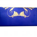 Front view of Shagun Envelope in Imperial Blue Color Having Golden Tulip Flowers