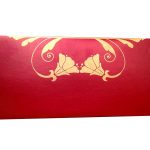 Front view of Shagun Envelope in Classic Red Color Having Golden Tulip Flowers
