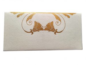 Front view of Personalised Money Envelope in Ivory Color Having Golden Tulip Flowers