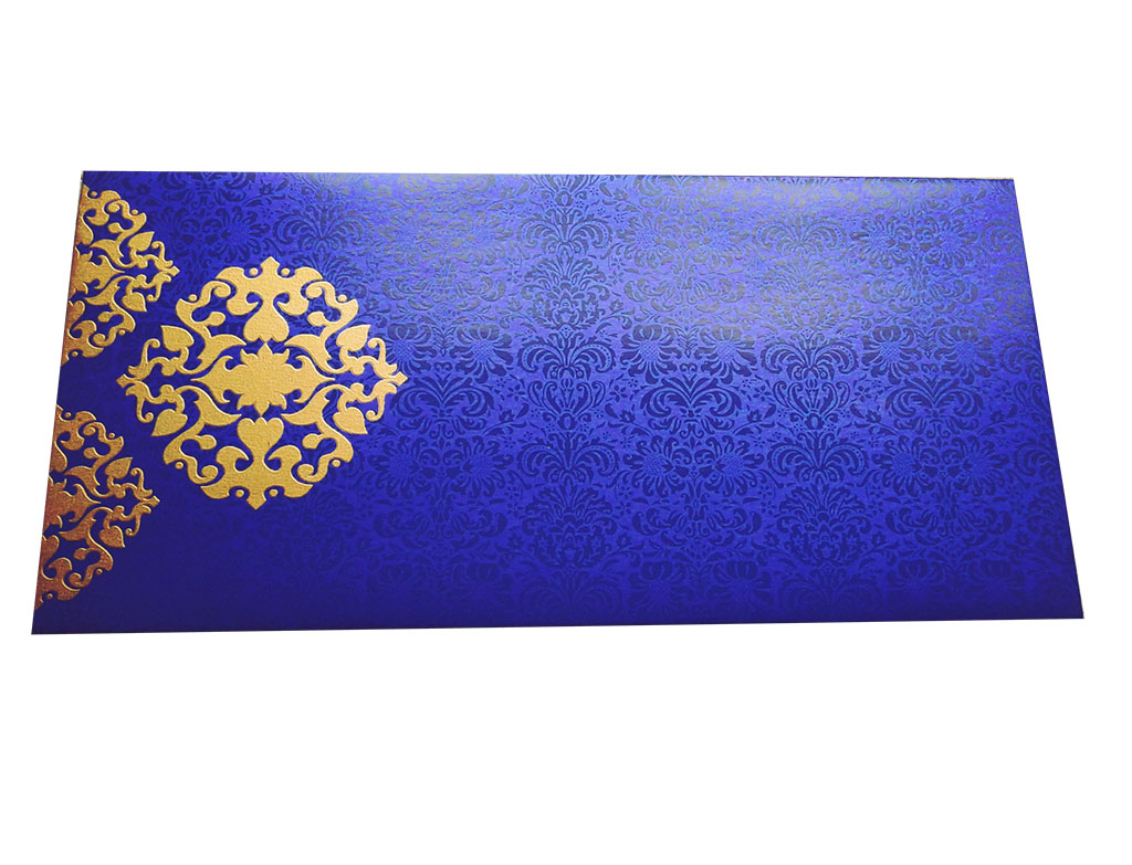 Front view of Shagun Envelope in Imperial Blue with Classy Floral Design