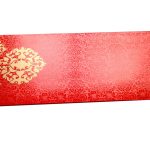 Front view of Shagun Envelope in Classic Orange with Classy Floral Design