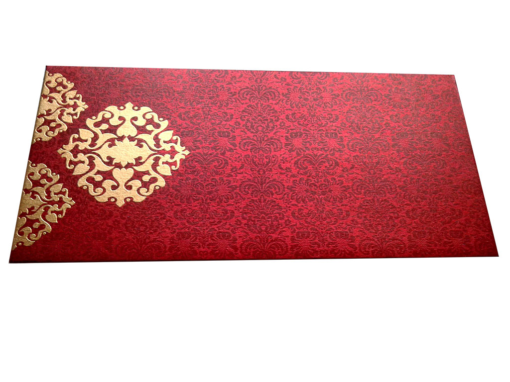 Front view of Gift Envelope in Royal Red with Classy Floral Design