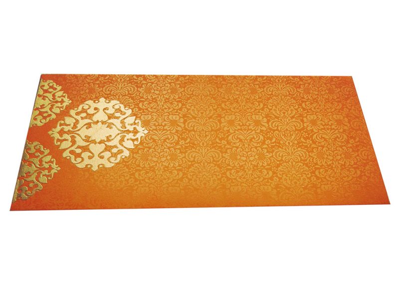 Front view of Gift Money in Yellowish Orange Envelope with Classy Floral Design