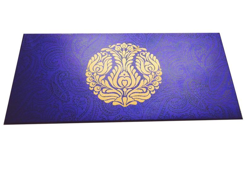 Front view of Imperial Blue Money Envelope with Golden Crown Flower