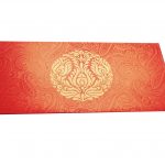 Front view of Classic Orange Money Envelope with Golden Crown Flower