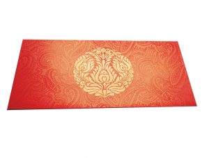 Front view of Classic Orange Money Envelope with Golden Crown Flower