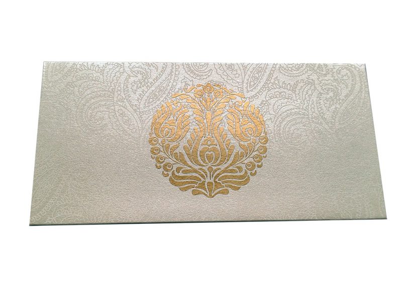 Front view of Pearl Ivory Money Envelope with Golden Crown Flower